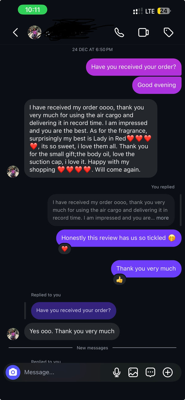 Customer message from C