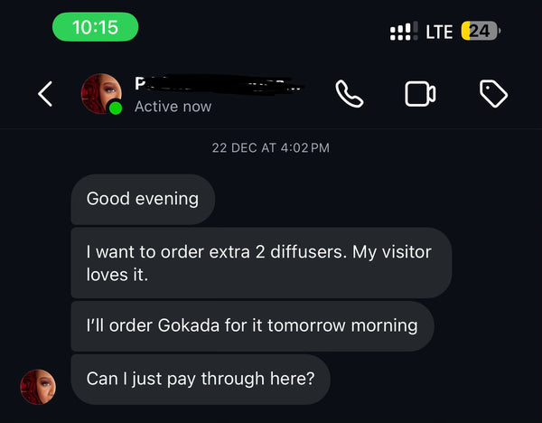 Customer message from PJ Shots