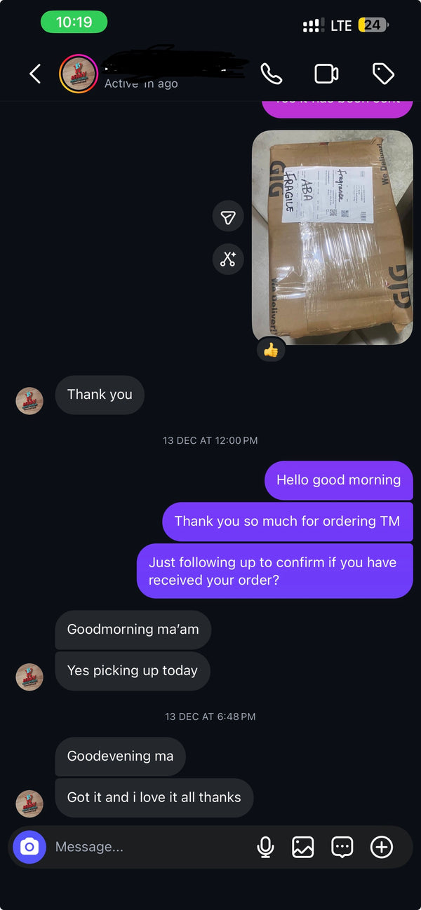 Customer message from B